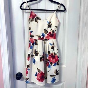 White Floral Print Mini Dress